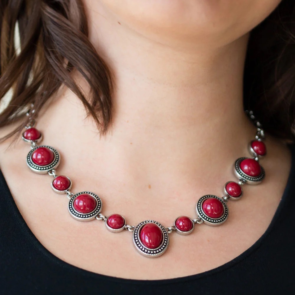 Voyager vibes red necklace and earrings -paparazzi 63b